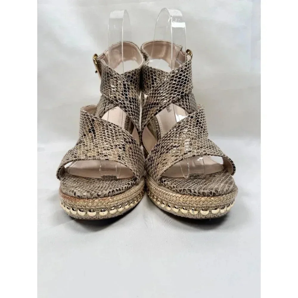 Seven Dials Somerset Size 8.5 Snakeskin Print Wedges Platforms Espadrille Raffia